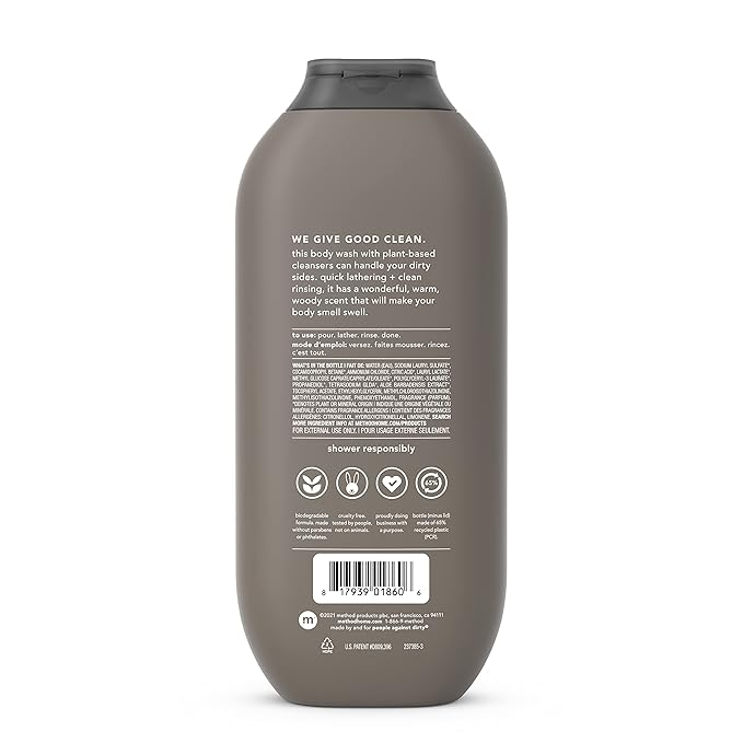 Method Men Body Wash Cedar + Cypress Paraben and Phthalate Free 18 FL Oz (Pack of 3) &amp Body Wash Pure Peace Paraben and Phthalate Free 18 oz (Pack of 3)Detoxifying