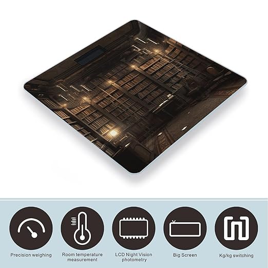 Book Room Mysterious Library Bathroom Scale Automatic Power On/Off Body Scales LCD Backlight Display Square Digital Scale Rounded Corners Bathroom Scales for Home Bedrooms
