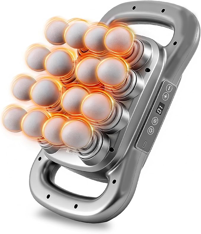 16 Head Massage Gun Deep Tissue Percussion Muscle Massager with 9 Modes &amp Levels Red Light Therapy Portable Massage Gun Set Quiet Back Massager for Shoulder Legs Waist Body Pain Relief (Gray)