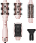 Wavytalk Hair Dryer Brush Set Air Sculpt 4-in-1 Hot Air Brush Set Multi Hair Styler for Salon Blowouts Smooth Curls Volumizing and Straightening Sleek and Less Frizz Pink