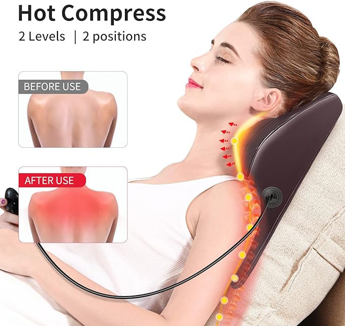 Back Massager Neck Massager with Heat Shiatsu Massage Pillow for Pain Relief Massagers for Neck and Back Shoulder Leg Christmas Gifts for Men Women Mom Dad Stress Relax at Home Office and Car