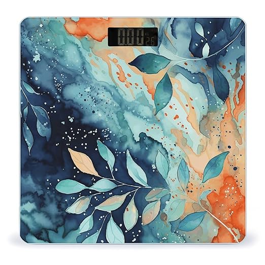 Watercolor Pattern Scale for Body Weight Anti-Slip Tempered Glass Digital Bathroom Scales Clear LCD Display Weighing Scale Safe Rounded Corners Smart Scales