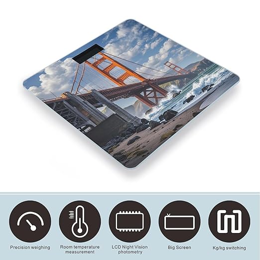 Golden Gate Bridge Bathroom Scale for Body Weight Bathroom Weighing Scales with Back Lit LED Display Sturdy Tempered Glass Body Weight Bathroom Scale 400lb Weighing