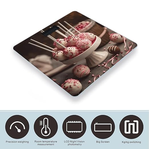 Stack of Cake Pops Bathroom Scale for Body Weight Bathroom Weighing Scale with Backlit LCD Display Highly Accurate Measures Weight Up to 180kg