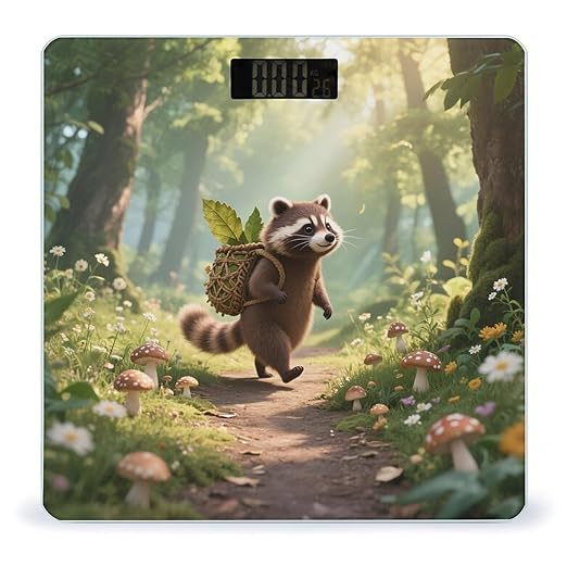 Forest Raccoon Weight Scale Cute Bathroom Scale for Body Highly Accurate Digital Weighing Machine for People Compact LCD Display Scales with Sturdy Toughened Glass Scales