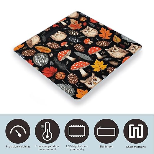 Automatic Switch Digital Bathroom Weighing Scale Smart Scale for Body Weight Floral Owls Fall Leaves Mushroom