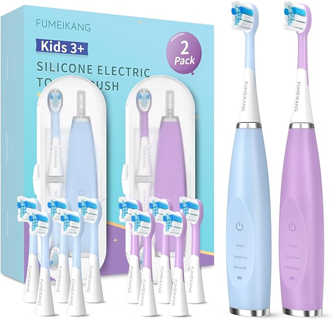 Kids Electric Toothbrushes 2 Pack Smart Sonic Toothbrush for Boys and Girls 3 4 5 6 7 8 9 10 11 12 (Blue+Purple 2 Pack)