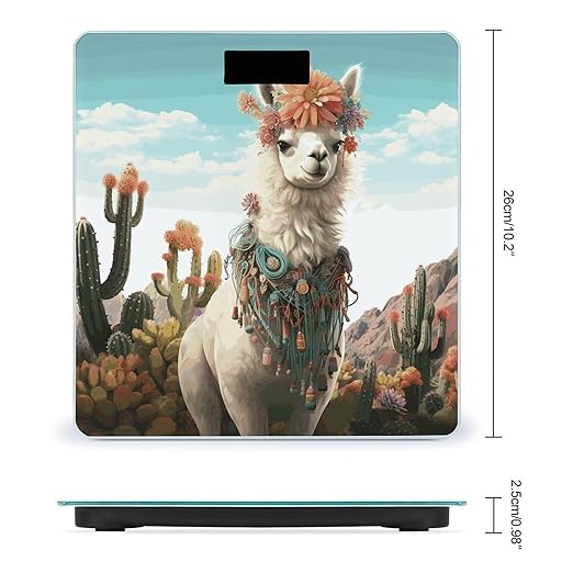 Mexican Llama Cactus Weight Scale Large Bathroom Scales Digital Weight with Bright LED Display Non Slip Automatic Weighing Scale Fashion Weighing Machine for Body