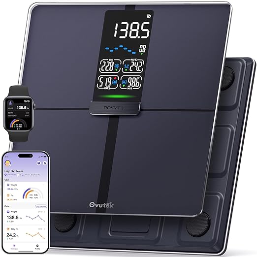 Ovutek Professional Smart Scale for Body Weight BMI Body Fat Muscle Mass Highly Accurate Body Composition Weighing Machine Bathroom Digital Scale Large Display Sync with Fitness App 450lb