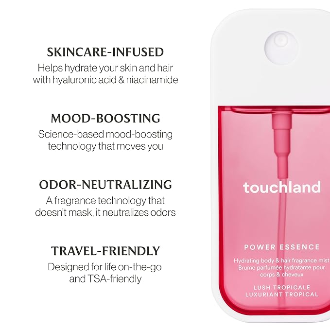 Touchland Juicy Escape – Hydrating Lush Tropicale Body &amp Hair Fragrance Mist and Wild Watermelon Hand Sanitizer Spray – Travel Size Gift Idea Gift Set