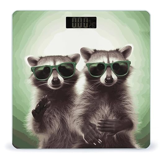 Funny Raccoon Green Sunglasses Weight Scale Digital Electronic Scales Bathroom Scale Larg LCD Backlight Display High Precision MeasurementsTempered Glass