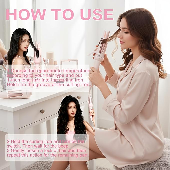 Automatic Curling Iron Rotating – 3-in-1 Self Curling Hair Curler with 3 Barrel Sizes for Loose Waves to Tight Curls Negative Ion Ceramic Anti-Tangle &amp Fast Heating Safe Styling for All Hair Ty