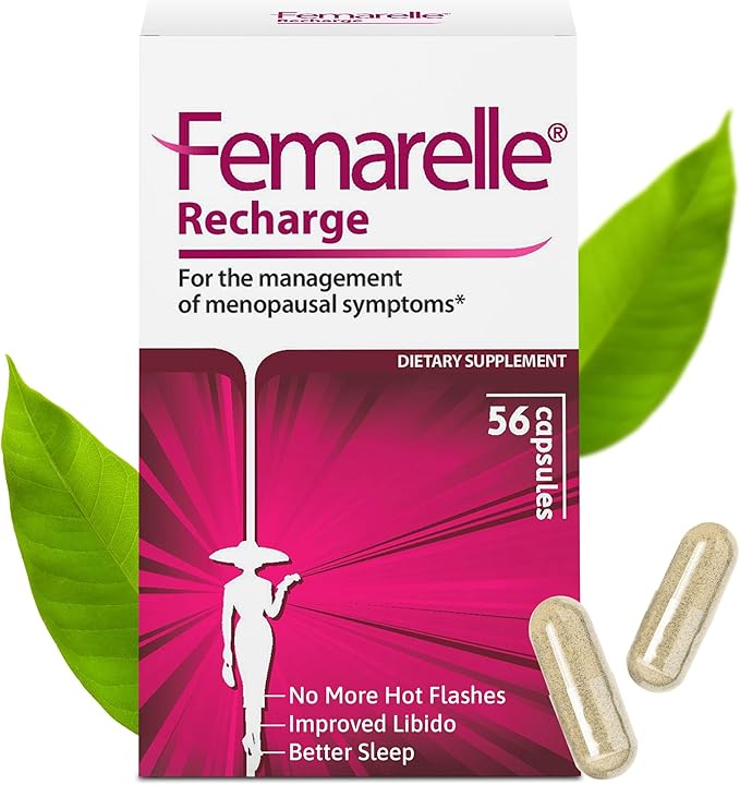 Femarelle® Recharge – Menopause Supplement for Women - Clinically Proven Menopause Relief - Hot Flashes Night Sweats Sleep &amp Libido Support Within 1st Month Gluten-Free GMO-Free &amp Hormone