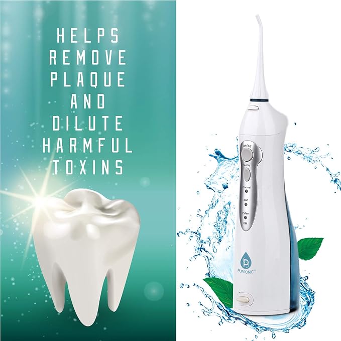 Pursonic USB Rechargeable Oral Irrigator Water Flosser Helps Remove Plaque And Dilute Harmful Toxins.