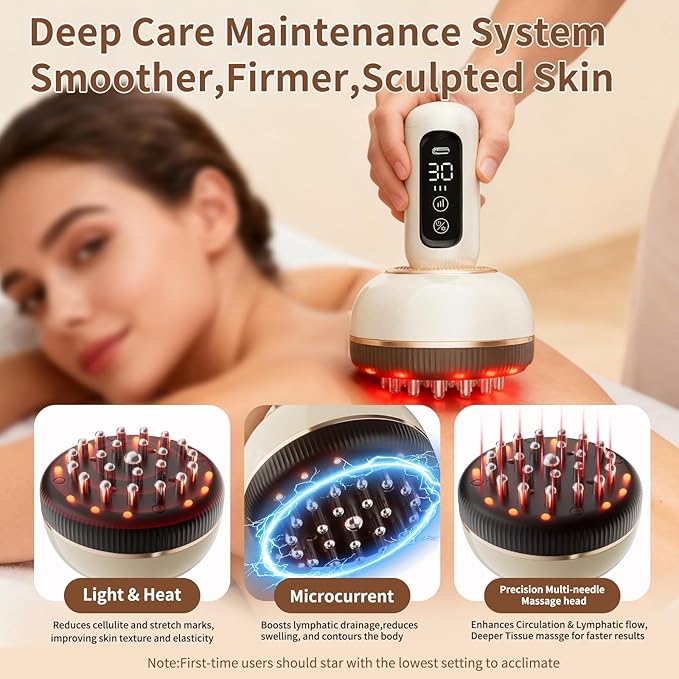 Lymphatic Drainage Massager Handheld Cellulite Massage Tool with Red Light Heat &amp Vibration | Multifunctional Lymphatic Drainage Tool for Belly Legs Hand Arms Skin Tightening &amp Relaxing Ma