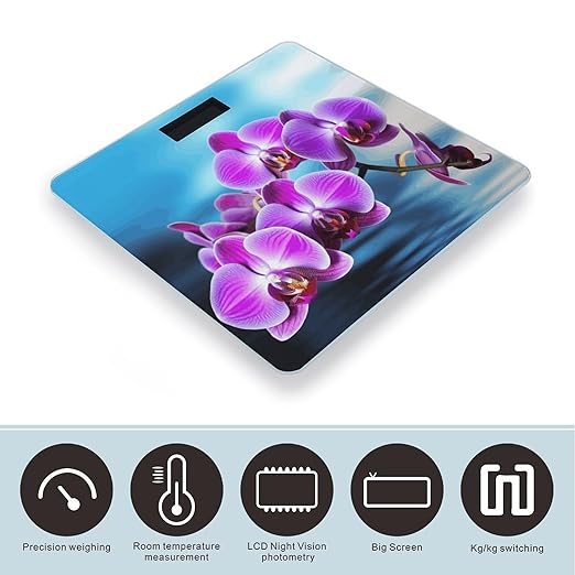 Beautiful Orchid Scale for Body Weight Safe Rounded Corners Tempered Glass Digital Bathroom Scale LED Display 400lb Capacity Weight Scales with High Precision Sensors