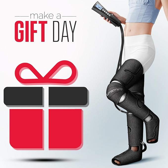 Air Compression Leg Massager with Heat - Ideal Christmas Mother's Day and Father's Day Gifts for Men Women Dad Mom - Relieves Foot and Knee Pain Eases Varicose Veins Cramps Swelling and Edema