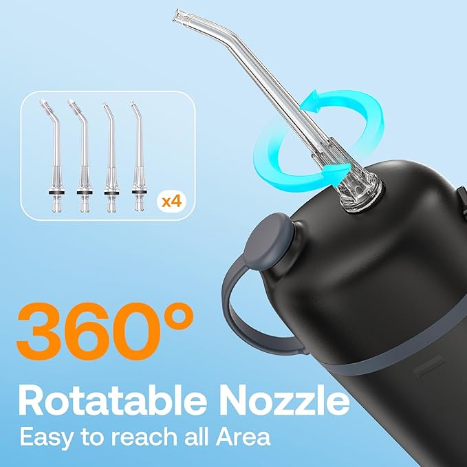 Bitvae P1 Water Dental Flosser Travel Water Teeth Picks Cordless Mini Water Cleaner Picks with Telescopic Water Tank IPX7 Waterproof Flossing Cleaning Picks Brace &amp Sensitive Teeth Care Black