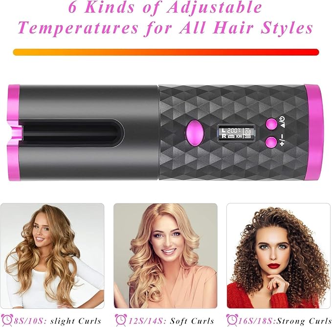 Cordless Automatic Hair Curler Ceramic Rotating Wireless Auto Curling Iron Wand Portable Spin Hair Styling Curler