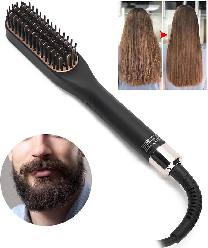 Electric Beard Straightening Comb Multifunctional Beard Straightener Brush for Men 100‑240V Grooming Gifts for Men (US Plug)
