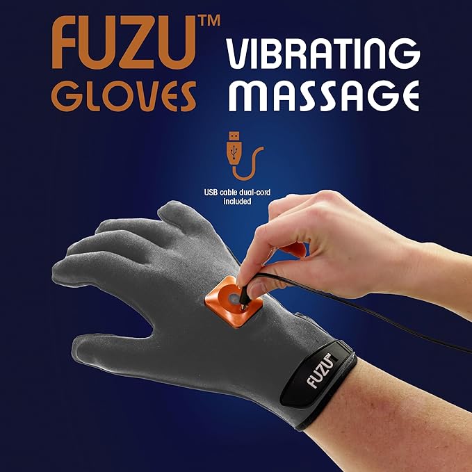 Fuzu Vibrating Massage Gloves Used for Couples Massages Massaging Sore Muscles Back Neck Shoulders Legs 20 Speeds &amp Patterns Rechargeable &amp Waterproof | Pair Eco-Friendly Packaging Gre