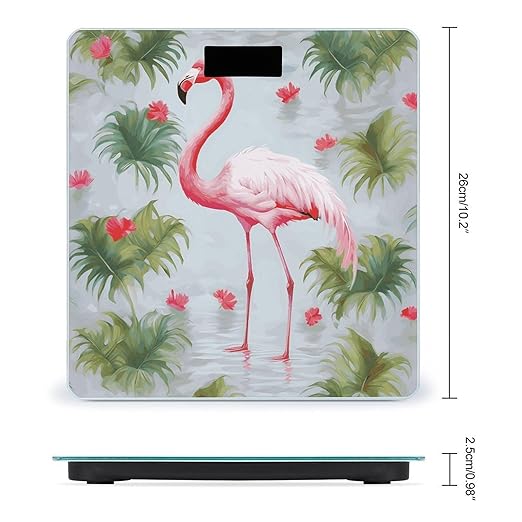 White Flamingo Scale with LCD Easy-to-Read Anti-Slip Weight Digital Bathroom Scale Precision Weighing Scales Sturdy Tempered Glass Body Weight Scales for Daily Use