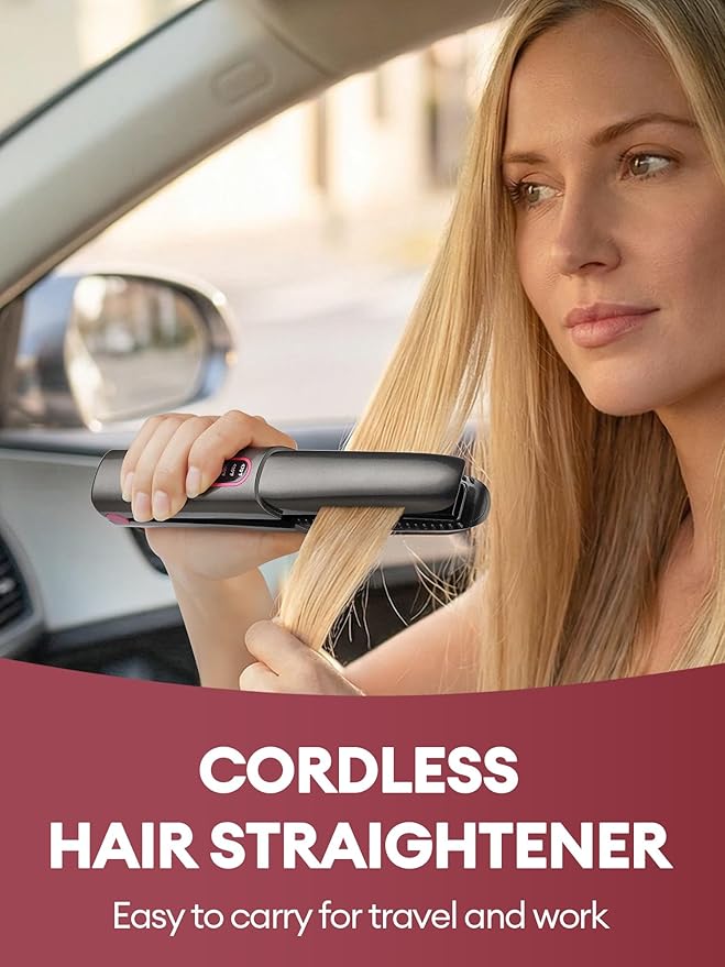 Mini Cordless Hair Straightener Rechargeable - 0.7 Inch Ceramic Fast Heat Up for Long Short Hair - 2 in 1 Styling Tool Small Flat Iron 320℉ 360℉ 410℉ 470℉