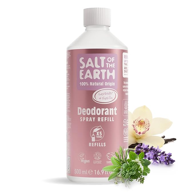 Salt of the Earth - Natural Deodorant Spray Refill - Lavender &amp Vanilla - 100% Natural Origin Ingredients - Vegan - Suitable for Men Women &amp Children - 16.9 fl oz