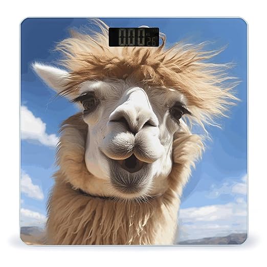 Funny Alpaca Llama Weight ScaleClear LED Display Bathroom Digital Weighing ScaleTempered Glass Digital Bathroom Scale for Body Weight Capacity Up to 400 Lbs