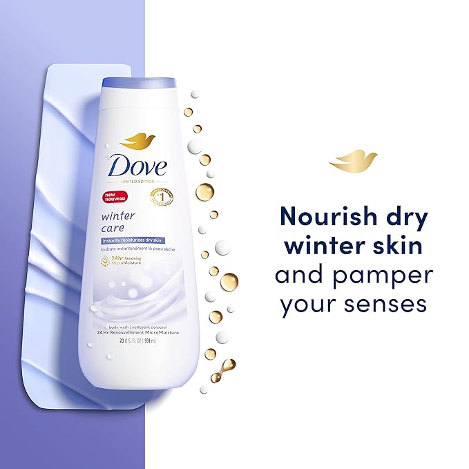 Dove Limited Edition Body Wash Winter Care 4 Count for Renewed Healthy-Looking Skin with 24hr Renewing MicroMoisture Gentle Cleanser Instantly Moisturizes Dry Skin 20 oz