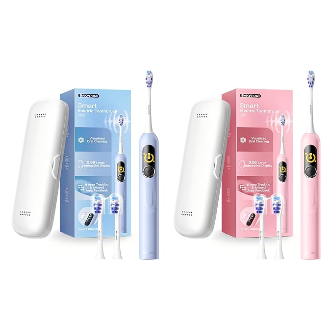 AI Electric Toothbrush with Smart Display | 150-Day Rechargeable Toothbrush Real-Time Map (G5S Pink and Blue Set)