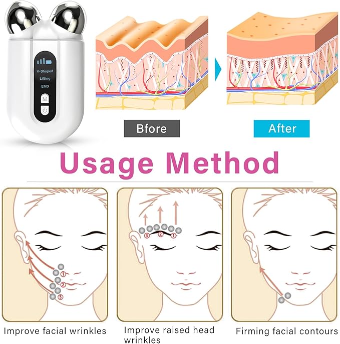 Microcurrent Facial Device Professional Anti-Aging Skin Tightening Machine with Red Light Microcurrent Facial Roller for Instant Face Sculpting &amp Toning Jawline Defining &amp Eye De-Puffing