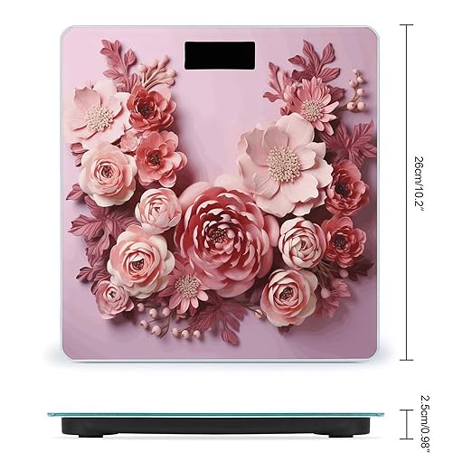 Flowers on Light Pink Background Scale for Body Weight Precision Bathroom Weighing Scales with Back Lit LCD Display Sturdy Tempered Glass Body Weight Scales Digital Bathroom Scale 400lb
