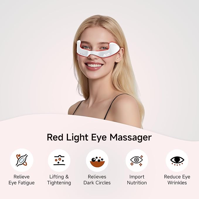 Red Light Therapy Eye Massager with Microcurrent – 3D Contour Design for Dark Circles Puffiness Eye Bags &amp Wrinkles – Under Eye Treatment Device for Fine Lines Rechargeable &amp Gentle for Dai