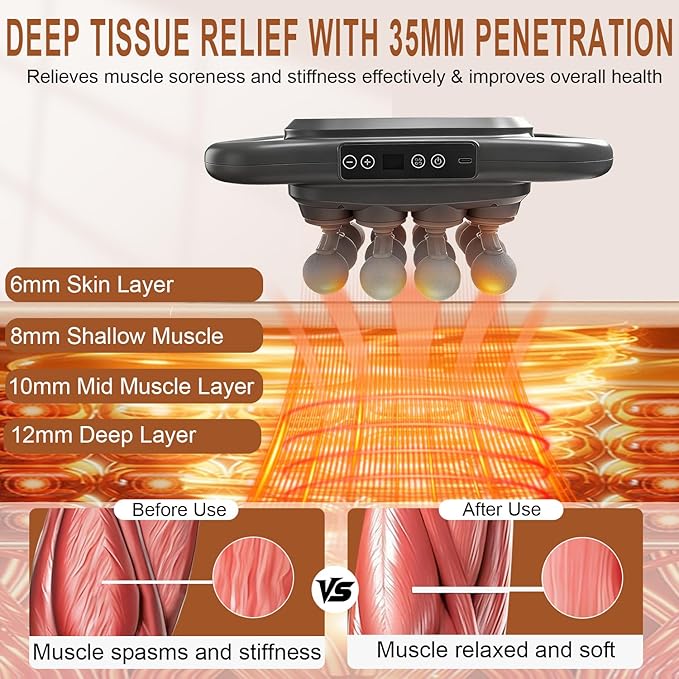 16 Head Massage Gun Deep Tissue Percussion Muscle Massager with 9 Modes &amp Levels Red Light Therapy Portable Massage Gun Set Quiet Back Massager for Shoulder Legs Waist Body Pain Relief (Gray)
