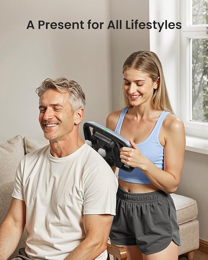 RENPHO Massage Gun Deep Tissue Handheld Neck Massager with Replaceable 4-Head and Plate Muscle Percussion Massage Tool for Neck Back Back Massager for Women Men Quad HSA Approved