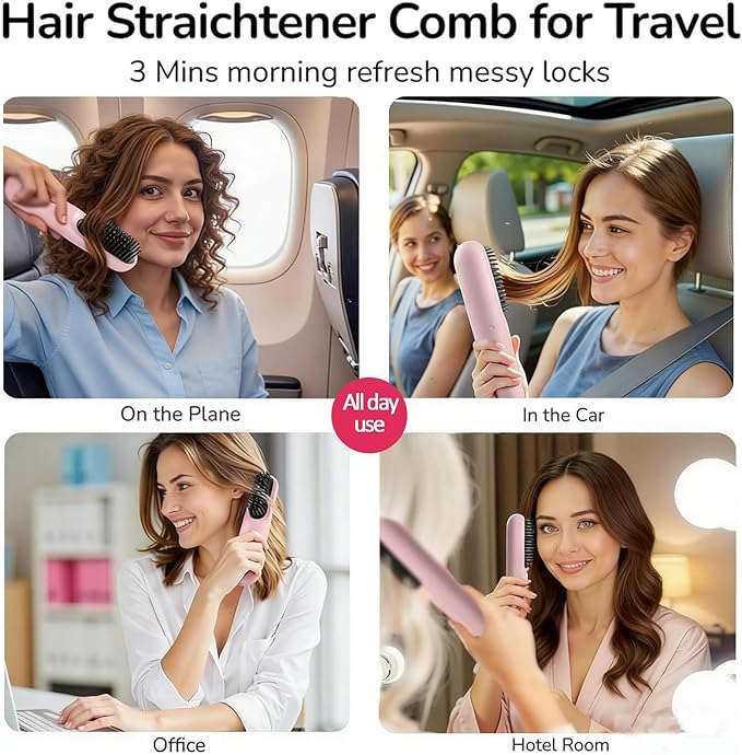 Go Pro Hair Brush for Hair Hair Straightener Brush &amp Thick Curly Hair4000mAh Cordless 2026 Go Brush Pro 30s Rapid Heating 4 Temp Settings (140-200°C) Ionic Comb (Beige)