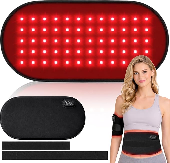 Red Light Therapy Pad for Body-660nm 850nm Dual Wavelength Heating Pad red Light Therapy wrap for Back Waist Shoulder Knee use Portable red Light Belt 5 Heat Levels Dual Straps for Gift(Plug-in Only）