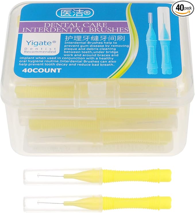 EXCEART 40pcs Interdental Picks Dental Brush Picks Dental Floss Interdental Cleaners Yellow 0.4mm