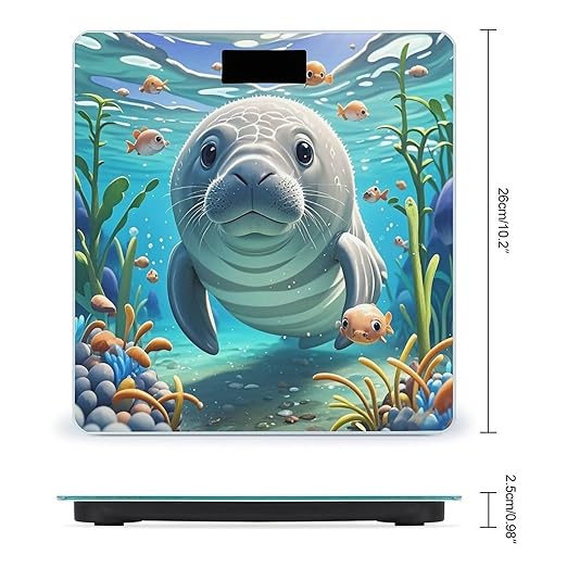 Cute Sea Animal Manatee Scale for Body Weight Digital Bathroom Scale Toughened Glass High Precision Scales for Body Weight with Large LCD Backlight Display Weight Scales