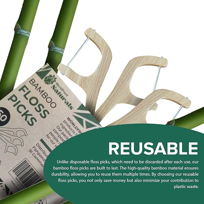 Naturals Eco-Friendly Biodegradable Floss Sticks- Sustainable Bamboo Dental Flosser with Toothpick &amp Corn Starch Picks for Gentle Oral Care and Fresh Breath - Plastic-Free and Zero Waste