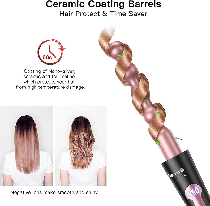Curling Iron Curling Wand Set Instant Heat Up Hair Curler with Interchangeable Tourmaline Ceramic Barrels 0.35 to 1.25