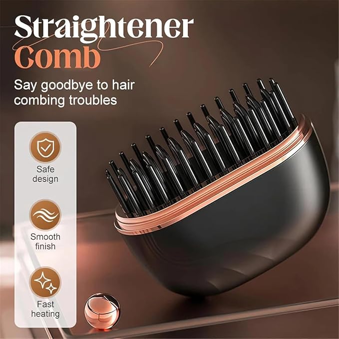 Glambrush Mini Hair Straightener 2-in-1 Cordless Hair Straightener Comb 3-Speed Temperature Control Anti-Scald Lightweight and Portable Mini Size for Home Travel (Black 2pcs)