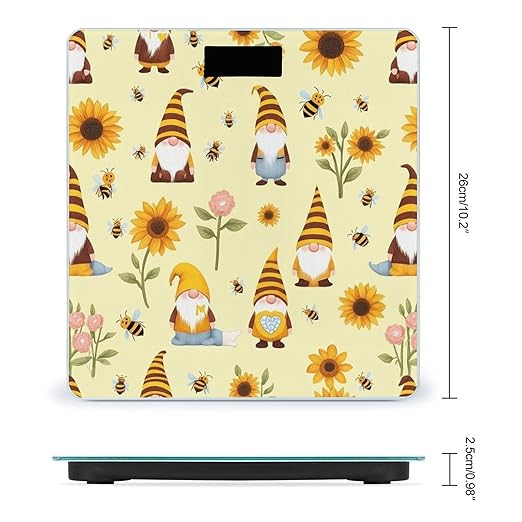 Digital Bathroom Weighing Scale Energy Saving Scale Smart Scale for Body Weight Honey Bees Cute Gnome Sunflower Floral