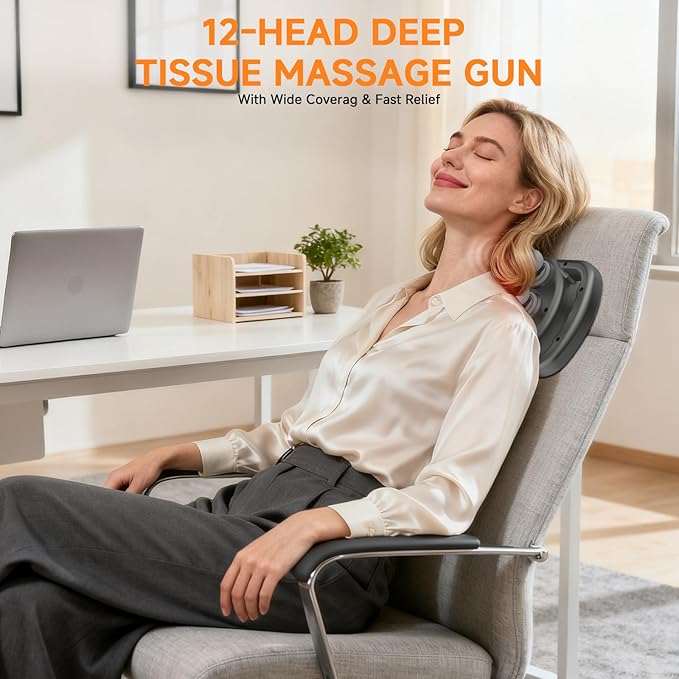 12 Head Massage GunDeep Tissue Percussion Massager with 9 Levels &amp 9 Modes2600mAh Bttery Cordless Electric Muscle Massager Tool for Back/Shoulder/Hand/Leg/Foot Full Body Muscle Pain Relief