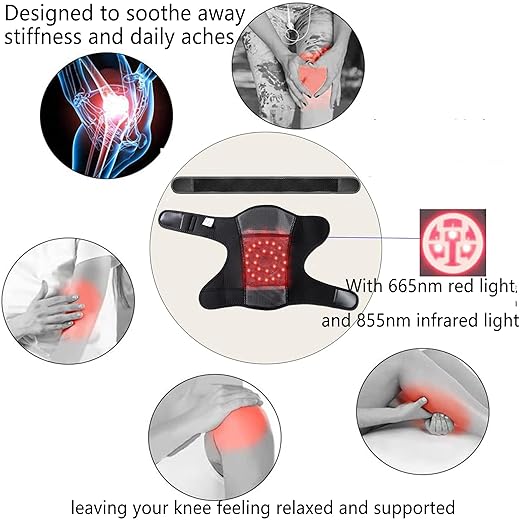 Red Light Therapy Knee Brace Wireless Rechargeable 665nm &amp 855nm Heating &amp Vibration for Knee/Joint/Elbow/Shoulder (One Size Adjustable PCS 1)