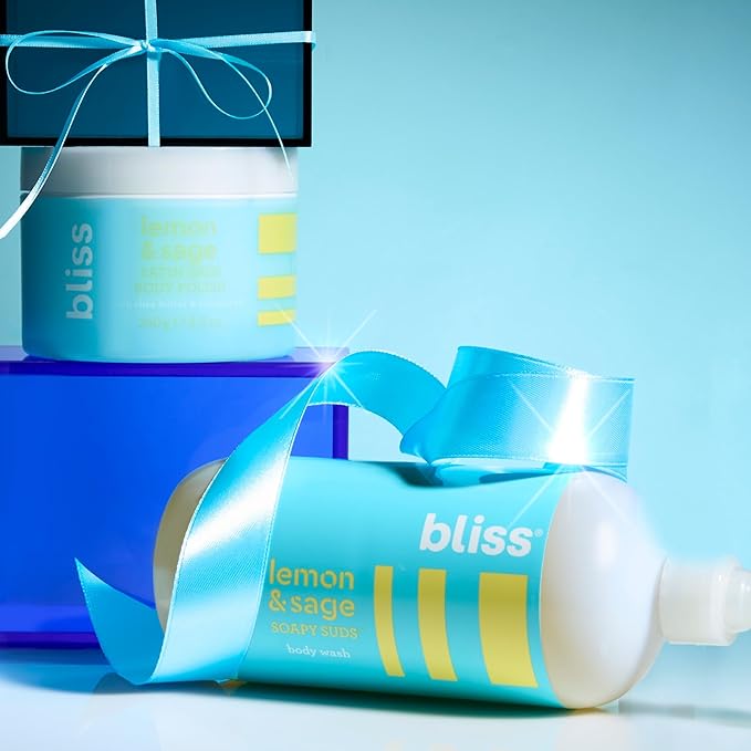 Bliss Lemon Love Exfoliating Duo: Soapy Suds Body Wash &amp Body Scrub with Shea Butter and Coconut Oil - Lemon and Sage - 17 Fl Oz - Gentle and Hydrating for Supremely Soft Skin