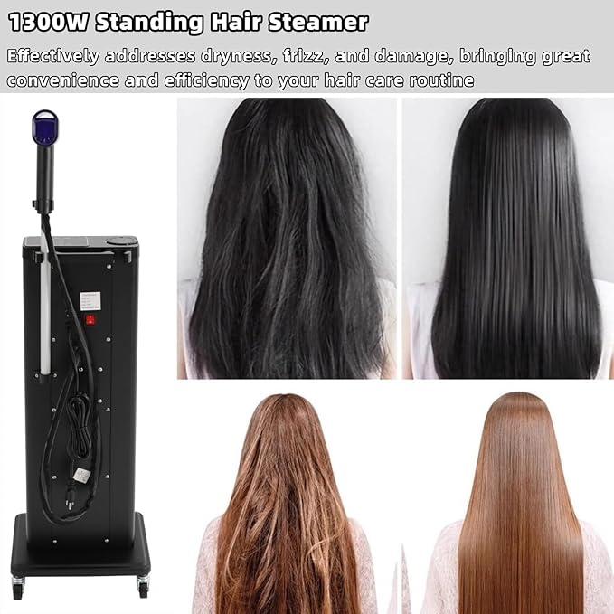 Professional Standing Hair Steamer Machine 1300W Hair Processor with Adjustable Telescopic Rod &amp 360° Wheels | 9 Mist Settings 800ml Tank for Salon &amp Home Hair Treatment Deep Conditioning