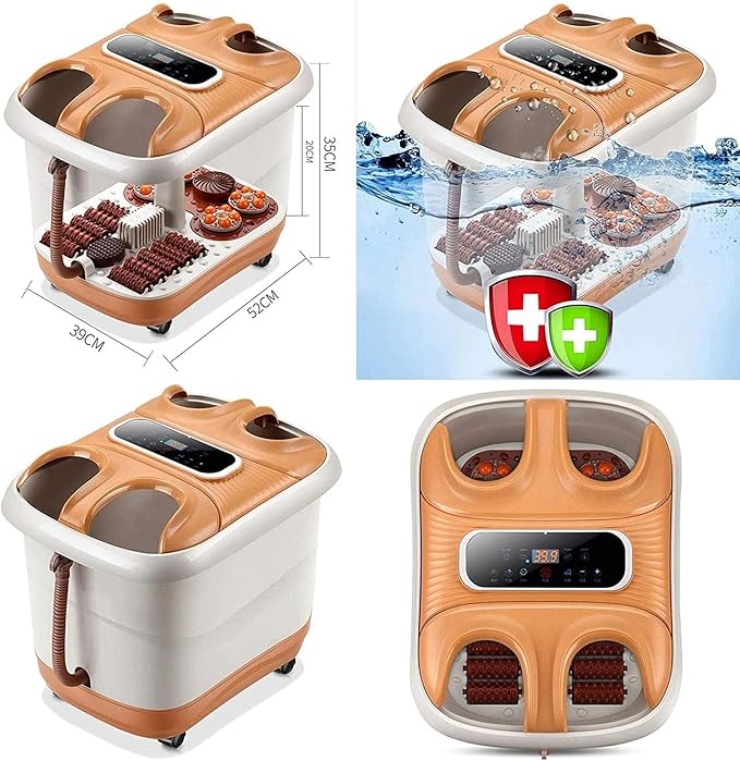 Foot Spa Bath Massager w/Heating 4 Modes 10 Motorized Maize Roller Bubbles Deep Foot Bath Massager w/Remote Controller Digital Time Temper Set
