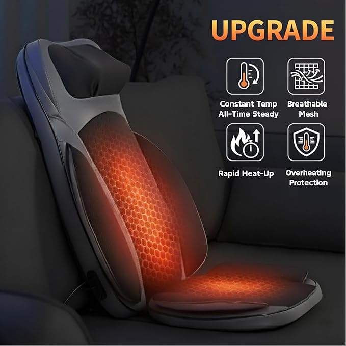 Shiatsu Massage Chair with Heat Full Back Shiatsu &amp Rolling Comfortable Massage Chair Pad for Stress Relief Gift for her/him Office and Home.Black Free car Adapter Included